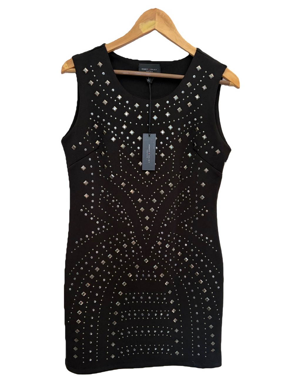 NWT Romeo & Juliet Couture Black Studded Rhinestone Sleeveless Bodycon Dress L